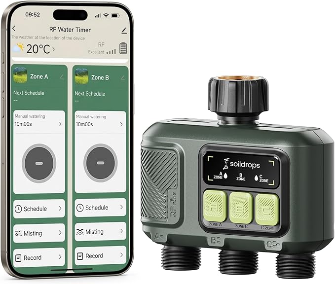 WiFi Water Timer, Hose Timer 984ft Long Range RF with Gateway, App Control, 8-Month Battery, Weather Delay, 3/4" Smart Irrigation Controller