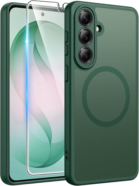 FNTCASE for Samsung Galaxy S26+ Plus Case: [Fit for Magsafe] [Full Camera Protection + Screen Protector] Translucent Matte Military Grade - Shockproof Protective Phone Cover for S26 Plus - Green