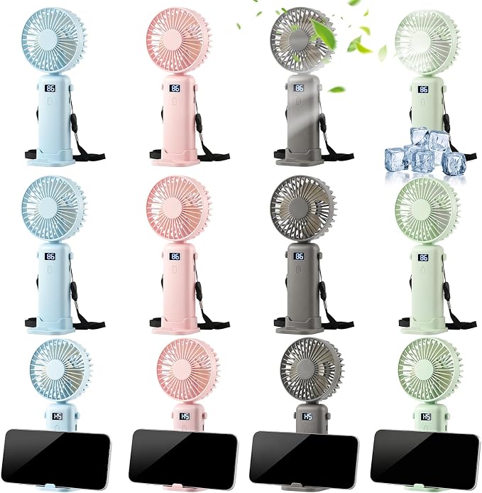 VZZNN 12 Pack Mini Portable Handheld Fan Bulk Small Cooling Fans High 5-Speed Rechargeable Fan For Travel, Office, Eyelash Drying, Lightweight, For Beach, Camping, Indoor Outdoor Use (4 Colors
