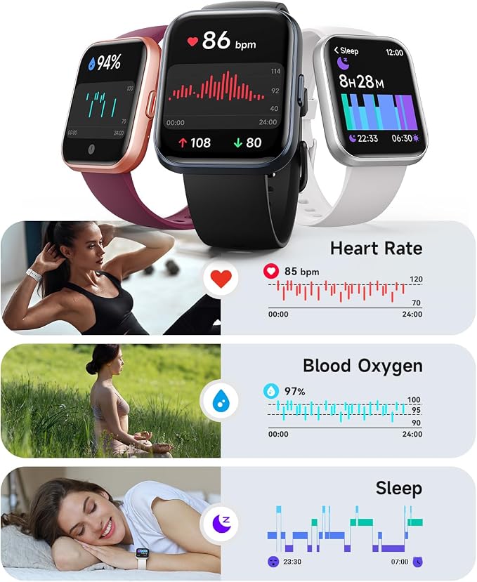Woneligo Smart Watch for Women, Answer/Make Calls, Alexa Built-in, 1.85" Touch Screen Fitness Tracker for Android & iPhone, Heart Rate/Sleep/SpO2 Monitor Smartwatch, Waterproof (White)