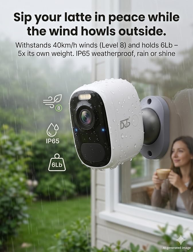 DCT Magnetic Security Camera Outdoor: 10s 3M No-Drill Mount – for Renters | | 8-Level Windproof with Drill-Like Stability – Peace of Mind at Front Door/Backyard/Garage – Wireless Easy Setup
