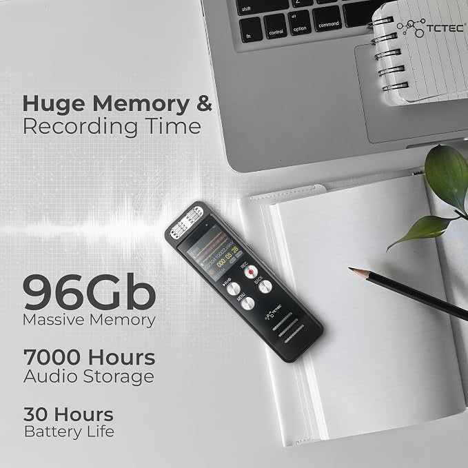 Digital Voice Recorder, Audio Noise Reduction, Sound Tape Recorder with Playback, Clip-on Mic Dictaphone for Meeting, Lecture (98GB)