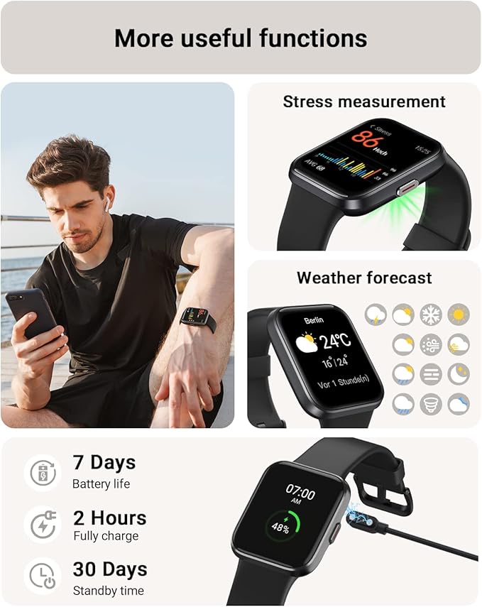 Tensky Smart Watch for Men/Women Android/iPhone/Samsung, Alexa Built-in, 1.8" Touch Screen Fitness Tracker with Answer/Make Calls, 3ATM Waterproof Heart Rate/Sleep/SpO2 Monitor, 120+ Sport Modes