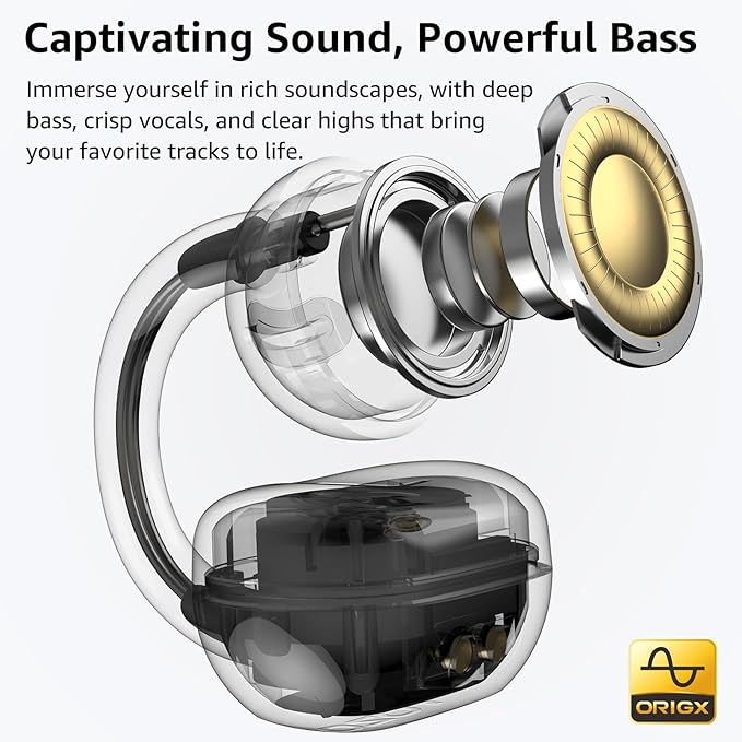 TOZO OpenEarRing True Open Ear Earbuds, Lightweight Comfort Open Ear Clip Wireless Earbuds, 40H Play Bluetooth 5.4 Headphones with Smart Digital Display Design Fit Sports Running, Workout Yellow