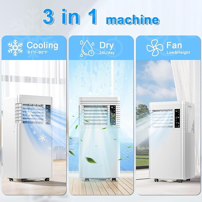 Antarctic Star 10,000 BTU ASHRAE Portable Air Conditioner, 4‑in‑1 Quiet AC Unit with Dehumidifier & Fan Mode, Ultra Easy Install, Cools up to 450 Sq Ft for Bedroom, Office, Studio & Apartment