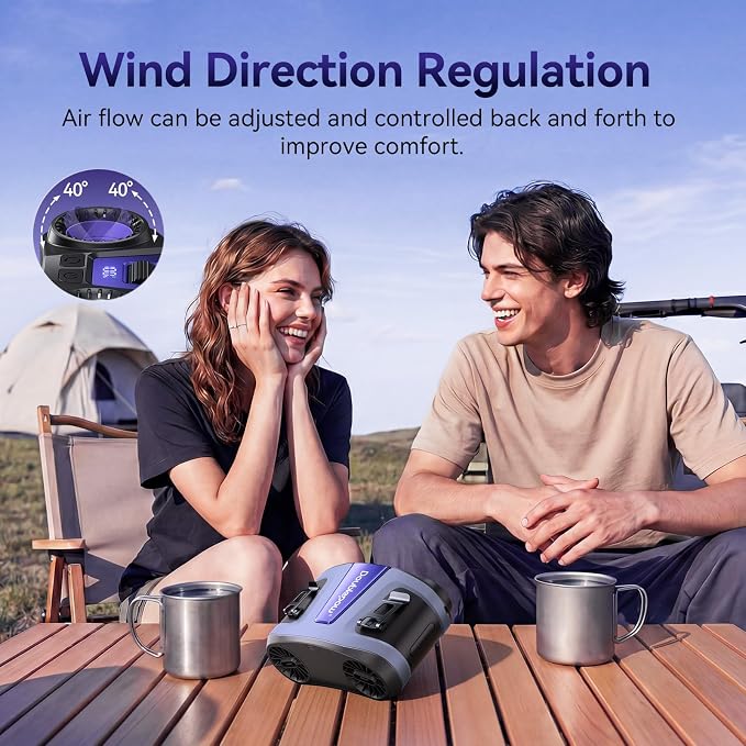 Doublepow 24000mAh Portable Waist Fan, Personal Fan, Dual Air Ducts Motors, 2026 Upgrade Equipped Charging Dock Storm Mode 1-100 Roller Adjustmen, Wearable Neck Clip On Belt, for Outdoor, Work(Patina)