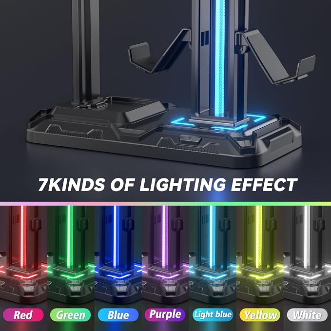 KDD RGB Multi-Controller Holder with 9 Light Modes & Headphone Stand with Charger Port and Multifunctional Storage
