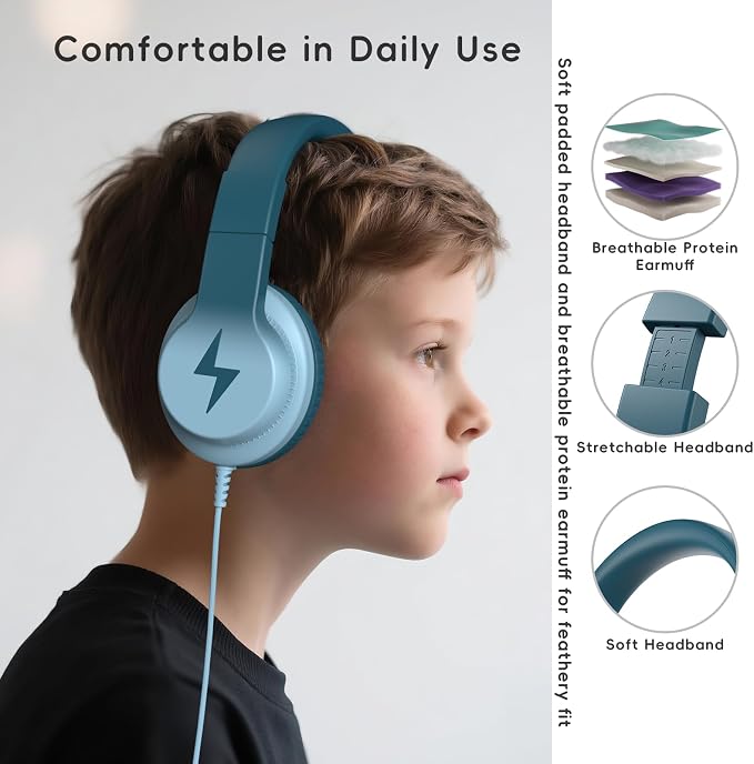 Candy Bila Kids Headphones, Wired Headphones for Kids Over Ear with Microphone, 85/94dB Volume Headphone for Girls Boys, Foldable Headphone for Learning & Entertainment, Gradient Green