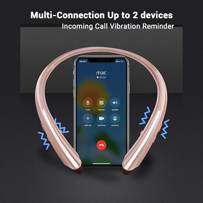 Gardway Neckband Bluetooth Headphones, Bluetooth 5.4 Wireless Headphone with Retractable Earbud,16Hrs Playtime, IPX5 Sweatproof, Around The Neck Headphones Stereo Headset (Rosegold 2026)