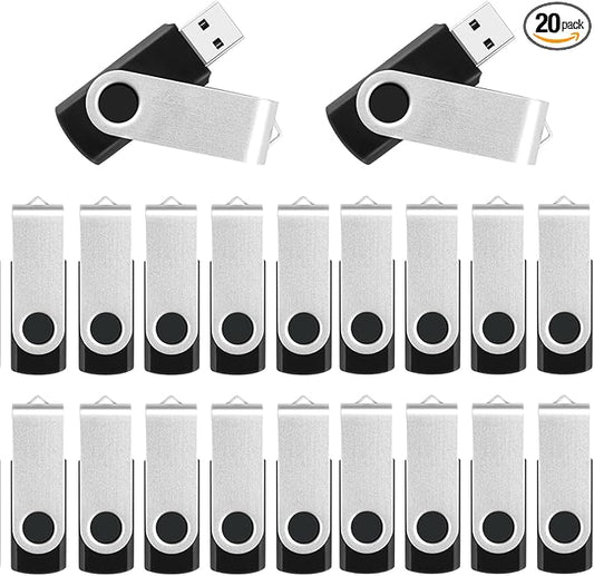 Bulk USB Flash Drives 256MB Flash Drive 20 Pack, USB 2.0 Thumb Drive Memory Stick Jump Drives with Lanyards, Swivel Photo Stick Pendrive Zip Data Storage and Backup Flashdrive for Computer