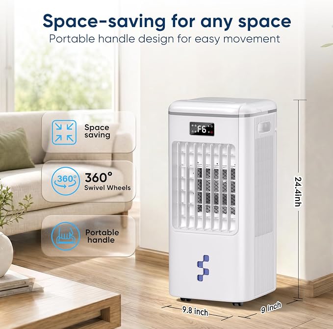 Evaporative Air Conditioners, Portable Personal Air Cooler with Detachable Water Tank & Ice Box, 36-40dB Quiet Air Cooling Fan with Child Lock, Evaporative Cooler for Bedroom Swamp Cooler