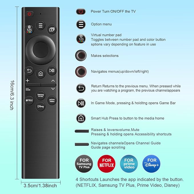 BN59-01385A Replacement Universal Remote for Samsung TV Remotes Control Compatible with All Samsung LED QD Neo QLED 4K 8K HDR Smart TVs from 2018 to 2024, with 4 Shortcut Buttons No Voice Function