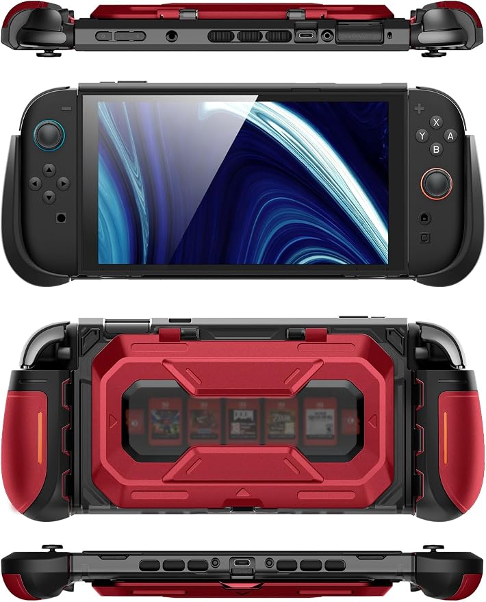 Mumba Dockable for Nintendo Switch 2 Case with Flip Stand, [Titan] Ergonomic Switch 2 Grip Protective Cover Holds 5 Game Cards & 2 TF Cards TPU Accessories and Quick-Release Joy-Con Design (Ruddy)