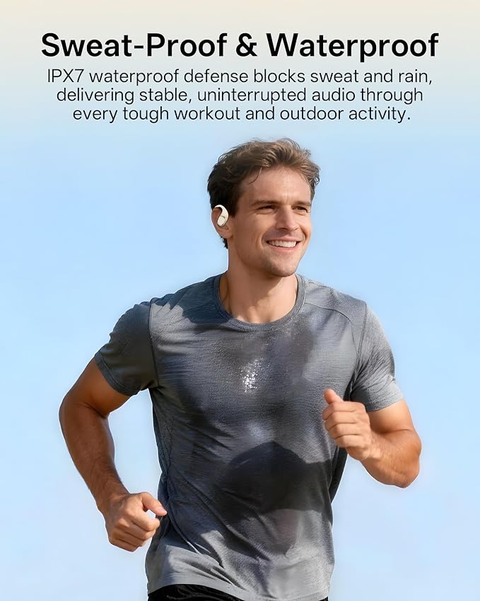 Open Ear Earbuds, Over Ear Headphones with Ear Hooks, True Wireless Bluetooth 6.0 Earphones, Stereo Sound, Ultra-Comfort, 50H Playback, IPX7 Waterproof Ear Buds with Mics for Running Sports