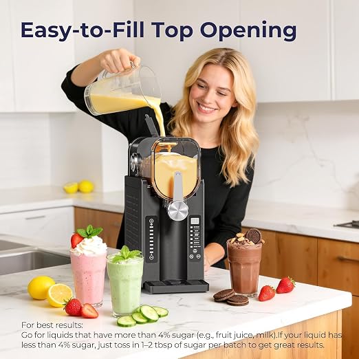 Slushie Machine, No Ice Needed Slushy Maker for Home, Real-Time Temp Display, Frozen Drink Maker with 6 Preset Programs for Ice Cream, Frappés, Milk Shake and More, Black, 1 Pack