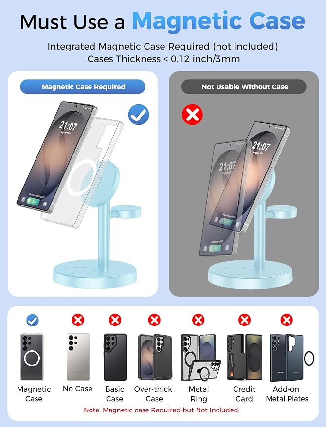 Magnetic Wireless Charger for Samsung, 3 in 1 Super Fast Charging Station Compatible with MagSafe, Phone Charger Stand for Samsung Galaxy S26 Ultra S25 Z Fold/Flip 7, Watch Ultra 8 7 6, Buds 4/3 Pro
