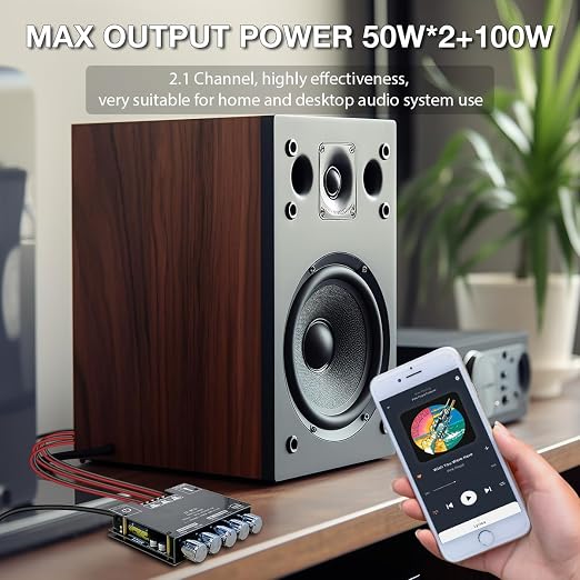 ZK-MT21 2.1 Channel Bluetooth Audio Power Amplifier Board 50W×2+100W with Treble and Bass Control for DIY Bluetooth Speaker Home Theater