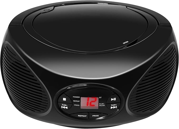 GPX Portable Bluetooth FM Radio Boombox and CD Player, Black (BCB119B)
