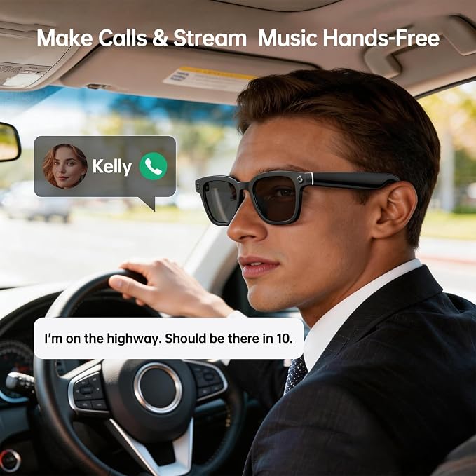 2026 New AI Smart Glasses with 32MP Camera, 4K HD Video Recording, AI Voice Assistant, Real-Time Translation, Open-Ear Speakers, Wireless Charging, Bluetooth, 3 Lenses, for Work and Travel