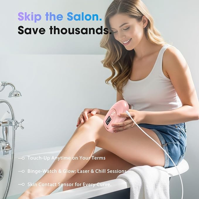 IPL Laser Hair Removal Device for Women & Men - Home 45°F Ice-Cooling Contact for Painless & Long-Lasting Results, 86% Hair Reduction in 3 Weeks for Full Body & Bikini Line, Hot Pink