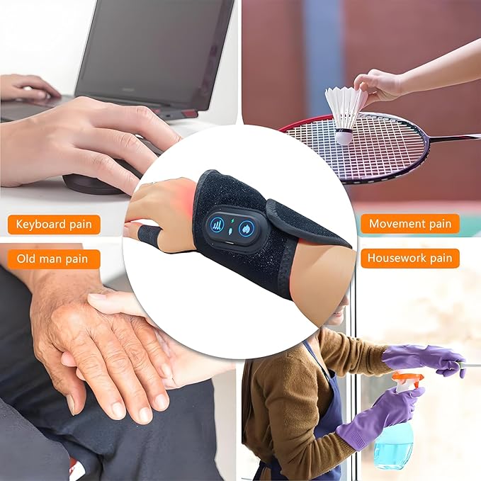Therawrap for Carpal Tunnel, Red Light Kovarias Therapy Wrist Wrap with Heat, 660nm & 850nm Dual Wavelength, 3 Adjustable Heat Levels, 48 LEDs, USB Rechargeable, Machine Washable for Daily Relaxation