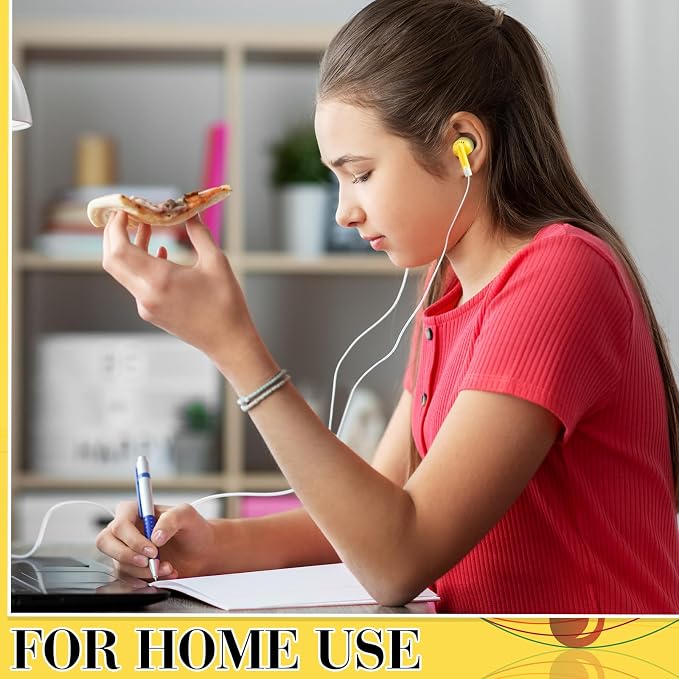 Konohan 100 Pcs Bulk Earbuds with Wire Basic Headphones in Ear for Libraries Laptop, No Microphone 3.5 mm Jack Earbuds Dot Headphones, Individually Bagged (Yellow)