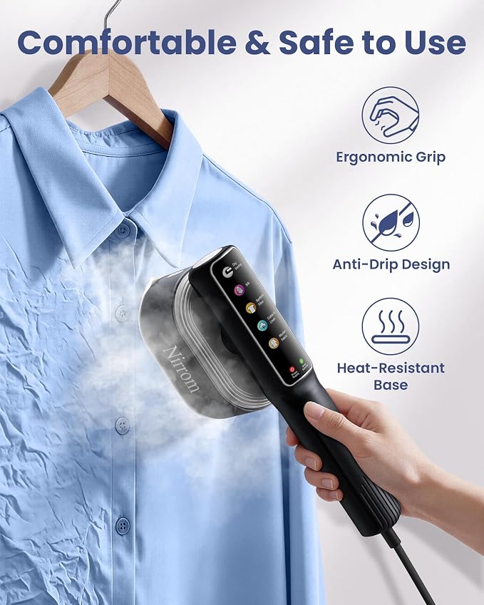 Travel Steamer for Clothes, 110-240V Dual Voltage, 1200W Fast Heat in 15s, Portable Handheld Garment Steamer & Iron 2 in 1 with 140ml Tank & 5 Fabric Settings for Business, Global and Europe