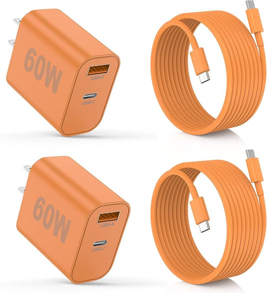 iPhone 17/16/15 Pro/Pro Max Charger, Dual Port USB-C Wall Charger with PD 40W & QC 20W Fast Charging, 10FT USB-C Cable for iPhone, iPad Pro, MacBook M1/M2/M3, Android (Orange, 10 FT)