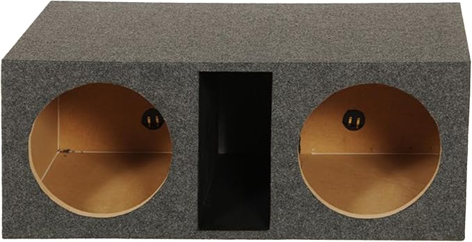 Q Power HD212VL 12 Inch Dual Vented Subwoofer Box, Heavy Duty 2-Hole Extra Large Ported Enclosure with 1-Inch MDF Front, Charcoal Grey Finish