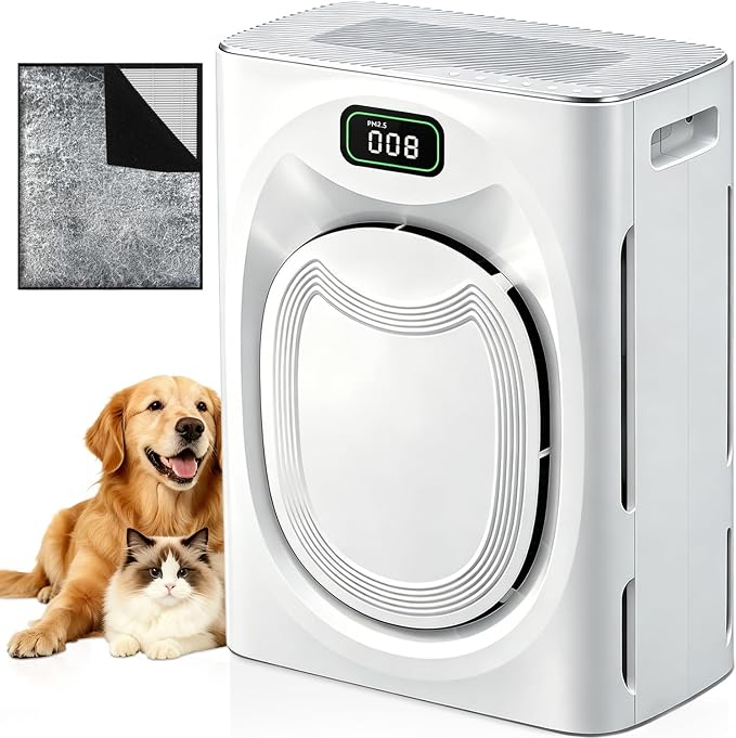 KEN BROWN Pet Air Purifier for Large Rooms up to 2500 Ft², Reduce Pet Hair, Dander, Odors, Smoke, Dust, Washable Pre-Filter, H13 HEPA, PM2.5 Air Quality Monitor, Auto Mode, Smart WiFi