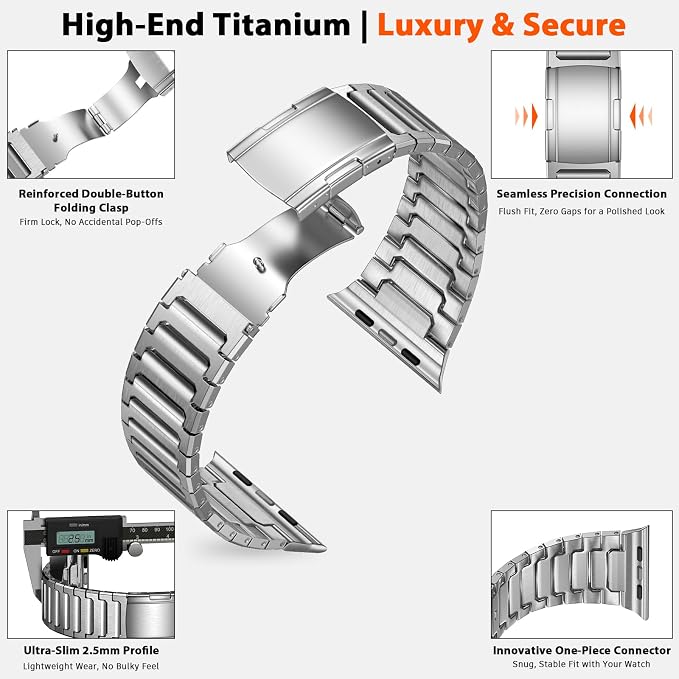 Titanium Apple Watch Band for Men Compatible with Apple Watch Ultra 3/2/1 49mm,iWatch Series 11/10/9/8/7/6/5/4/SE/3/2/1 (46/45/44/42mm),Lightweight Waterproof and Scratch Resistant Metal Strap