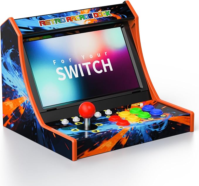 Retro Arcade Machine for Switch/OLED/Switch 2, Portable Arcade Cabinet with Joystick & Turbo Function, 12 Game Card Slots, Plug & Play Table Console Stand with a Casting Cable (Screen Not Included)