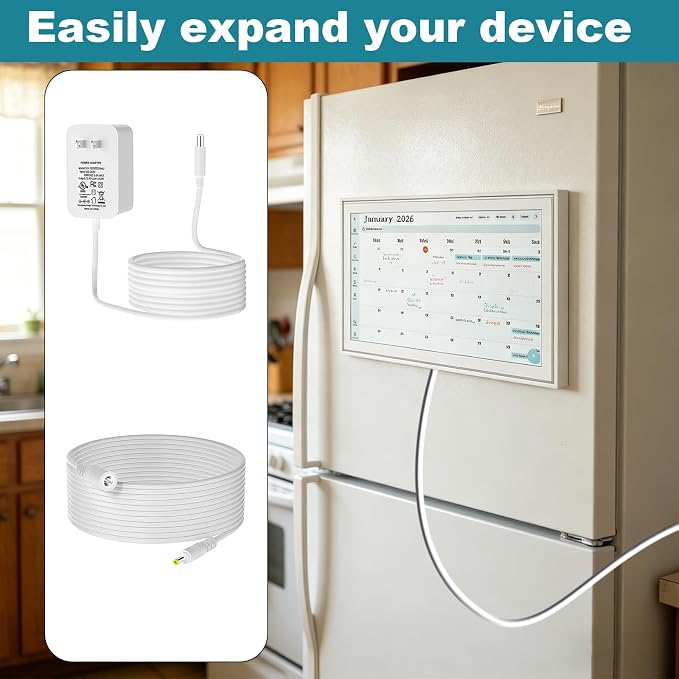 12V Power Cord Kit for Skylight Calendar Compatible with Skylight Calendar 15 Inch Power Adapter Charger