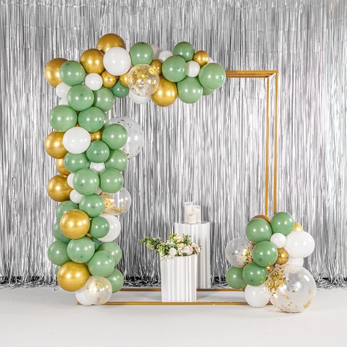 Restaurantware-Balloonify Balloon Garland Set, 1 Party Decoration Kit - 117 Balloons, With Chain, Green, White, & Gold Latex Balloon Arch Kit, Includes Glue Dots
