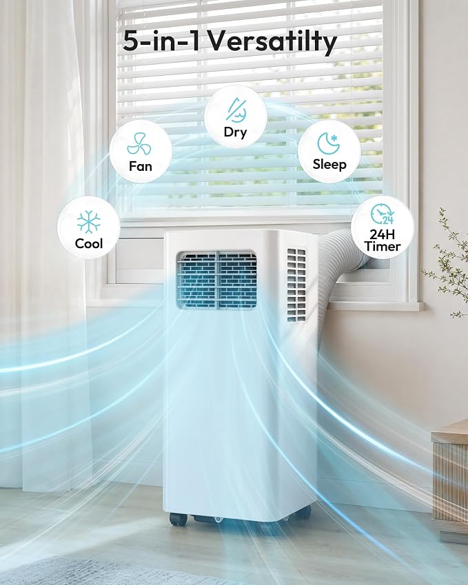 EUHOMY Portable Air Conditioners, 8,000 BTU 3-in-1 Portable AC Unit Cools 350 Sq.Ft, Quiet 50 dB AC with Cool, Dehumidifier, Fan for Bedroom, Includes Window Kit, Remote, Easy Move Casters for Room