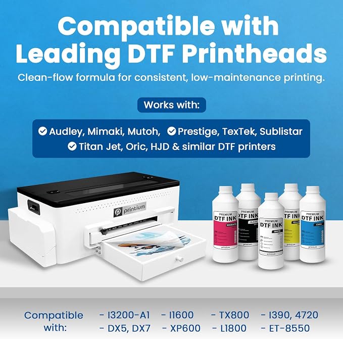 DTF Ink White 33.8 fl oz (1000ml) | High Opacity Clog-Free Formula | Compatible with ET8550 L1800 XP600 I3200 4720 XP15000 & All Printheads | Reliable Color Accuracy & Smooth Flow