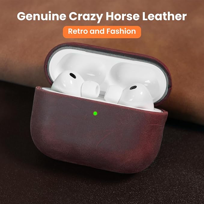 for AirPods Pro 3 Case, Handcrafted Vintage Genuine Leather Shockproof Cover Accessories with Lanyard Compatible with Apple AirPods Pro 3rd Generation 2025