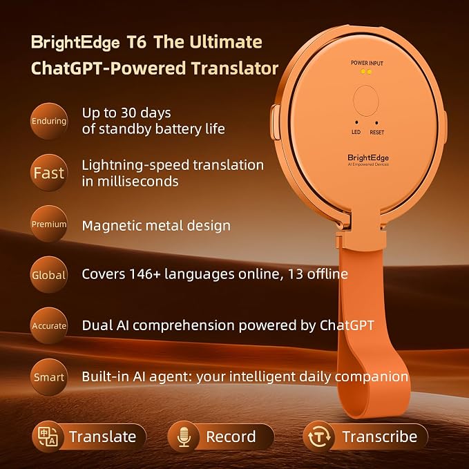 AI Translator Device 146 Languages, Real-Time Voice Translator with Magnetic Stand, Offline Translation, Photo & Text Translator, Portable Language Translator for Travel