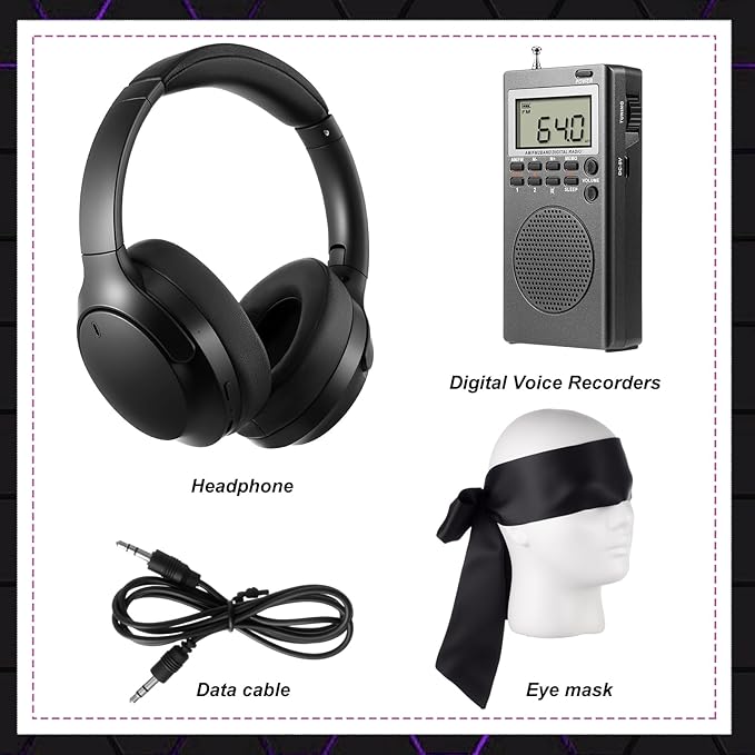 Dunzy 3 Pcs Ghost Hunting Equipment Starter Kit with Ghost Box Headphones and Blindfold Paranormal Investigation Hunting Device for Home Office Outdoor