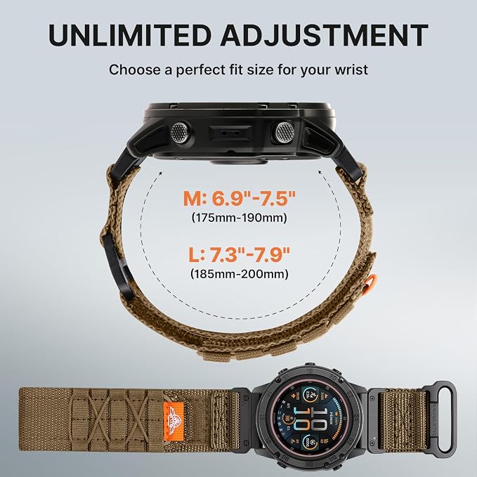 Bandletic Tactical Nylon Compatible with Garmin Fenix 8 51mm 7X 6X 5X Watch Band - 26mm Quick Fit Rugged Strap for Fenix 7X 6X Pro/5X Plus/3/3 HR/Instinct 2X Solar 3 50mm /Enduro/Quatix/Tactix/Epix