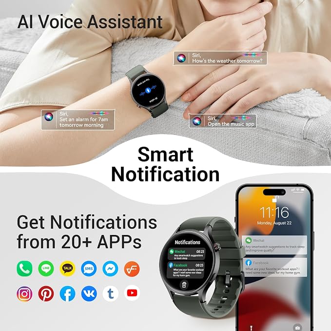 Fitpolo Smart Watch for Men Women,1.3" AMOLED Touchscreen Fitness Tracker, Make/Answer Calls, Heart Rate SpO2 Monitor, 3ATM Waterproof, Sleep & Activity Tracking Smartwatch for Android Phones iPhone