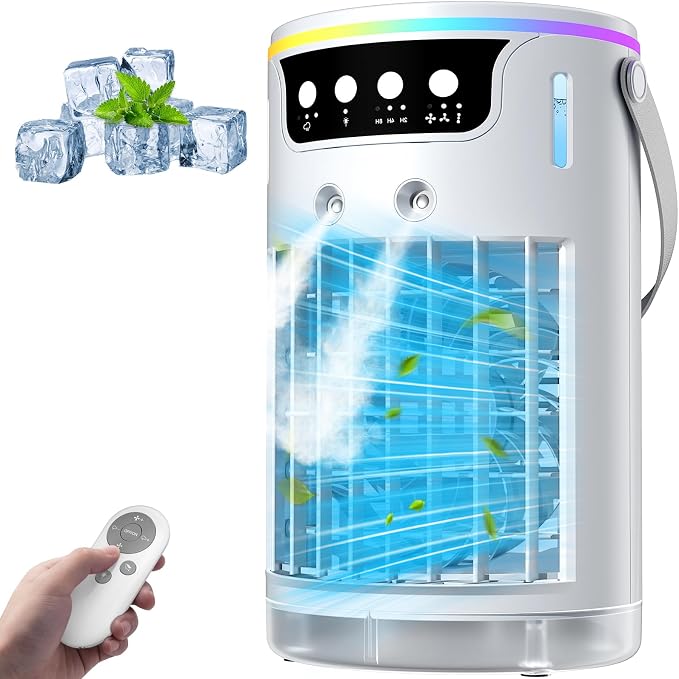 Portable Air Conditioners, AC Fan Mini Evaporative Air Cooler 1200ML with Ice Cooling Mist Personal Air Conditioner Quiet for Bedroom, Home Office Desk (white)