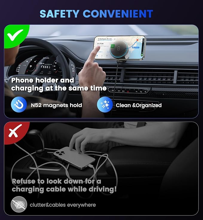 Magnetic Wireless Car Charger - Car Mount Charger for iPhone 17Pro Accessories,Magnetic Phone Holder for iPhone 16Pro Max/16e/15/14/13/12