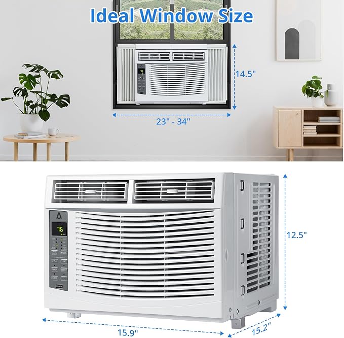 Window Air Conditioner 6000 BTU, Window AC Unit Cools Up to 250 Square Feet, Window AC Unit with Remote Control, 3 Cooling Speeds, Quiet Operation, White