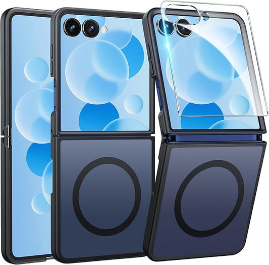 FNTCASE for Samsung-Galaxy Z-Flip-7 Magnetic Case:Translucent Matte Textured Military Grade Drop Protection Phone Cover - Durable Rugged Shockproof Protective Bumper Cases