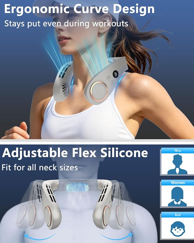 Neck Fan with Cooling Plate,5500mAh Rechargeable, 5 Speeds & 3 Temp Modes (77/68/59°F),1S Cooling Down,USB-C Quick Charge, 24H Max Runtime, Hanging Fans for Office, Outside Workers, Blue Collar Men