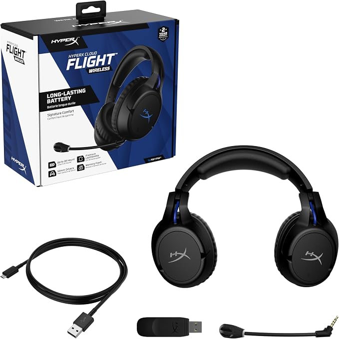 HyperX Cloud Flight – Wireless Gaming Headset for PS5 and PS4, Up to 30-hour battery, Memory foam ear cushions and premium leatherette, Noise-Cancelling Microphone with LED Mic Mute