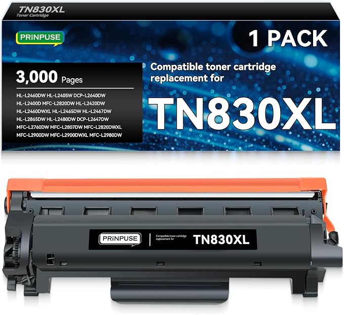 TN830XL Compatible Replacement for Brother TN830 TN-830XL Toner Cartridge Used with Brother Printer DCP-L2640DW HL-L2400D HL-L2405W HL-L2460DW HL-L2480DW MFC-L2820DW MFC-L2900DW