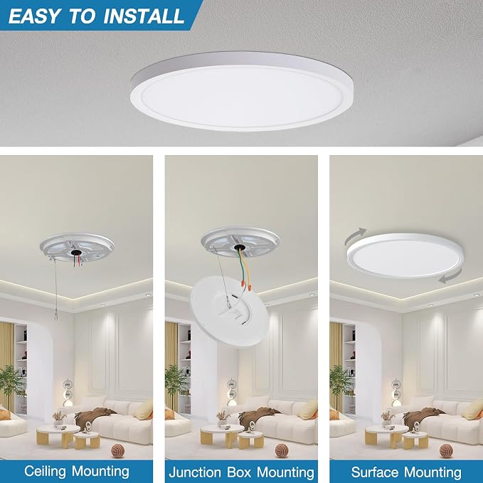 15.8 Inch Dimmable Large LED Flush Mount Ceiling Light 2 Pack, Low Profile Ceiling Light with 3 CCT (3000K/4000K/5000K), 5%-100% Dimming, Ultra-Thin 0.8", 32W 3200LM for Bedroom, Kitchen & Office