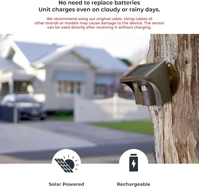 eMACROS Pro 3 Smart Solar Driveway Alarm System (2.4G Wi-Fi), App Push Notifications, 1/2 Mile (2600 ft) Wireless Range Motion Sensor & Plug-in Receiver, Weatherproof Property Alert (No Camera)